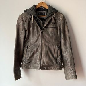 Leather Jacket with Removable hood / hoodie